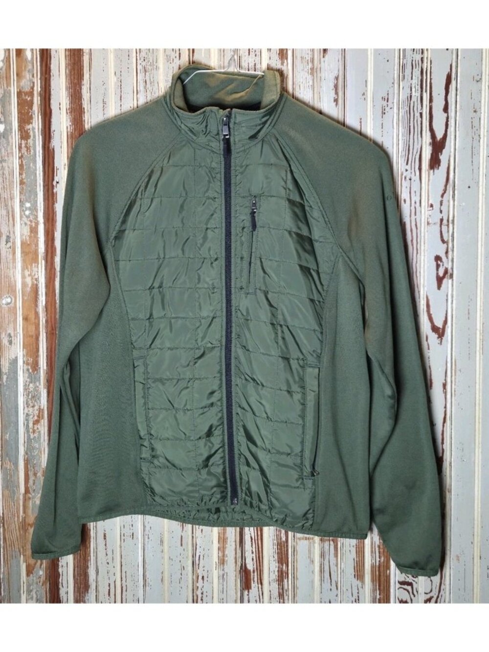 Orvis Men's Mixed Media Zip Up Jacket Medium Sage Green Coat Pockets Stretch